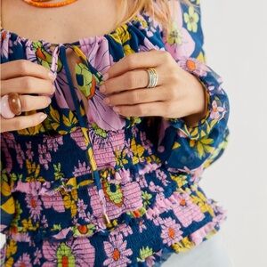 Colorful Floral Off-Shoulder Blouse